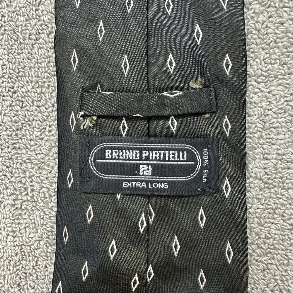Bruno Piattelli Mens Silk Tie Black White Diamond Geometric Extra Long USA Made - Picture 3 of 6